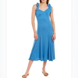 En Saison Blue Midi Tie A-Line Dress Size M